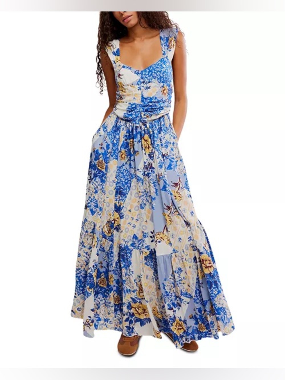 Free People Sasha Floral Mesh Floral Patchwork Maxi Dress Size XLarge DL2 - Picture 3 of 16